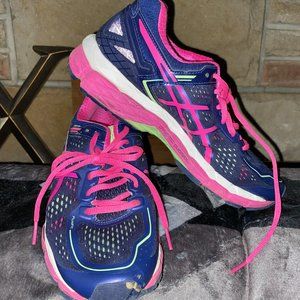 Woman’s ASICS Gel-Kayano 22 Running Shoes. Indigo Blue/Pink/Pistachio Size 7.5